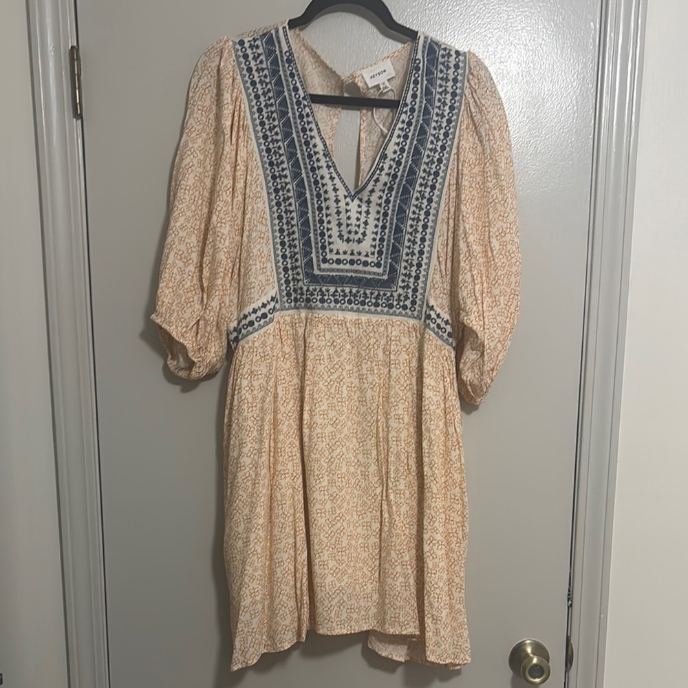 Women's Bohemian Dress in Cream and Blue